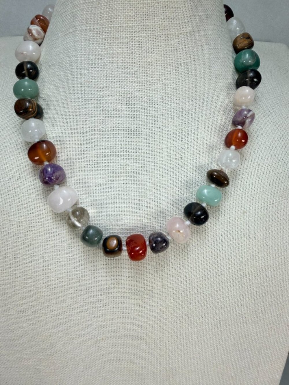 Natural Gemstone Nugget Necklace Multi Stone Quartz Agate Aventurine - Picture 2 of 9